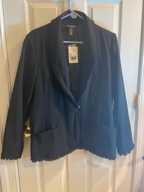 Dialogue Black Frayed Trim Blazer Jacket